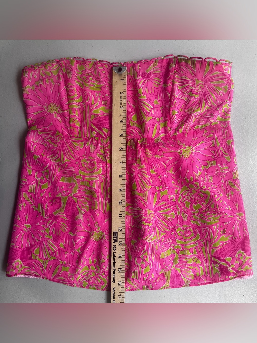 Lilly Pulitzer Pink Green Floral Silk Strapless Tube Top Size 6 - Picture 4 of 7